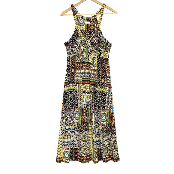 Calvin Klein Dresses & Skirts - Patchwork Print Babydoll Maxi Halter Dress Womens 6 Earthy Boho Chic Resortwear